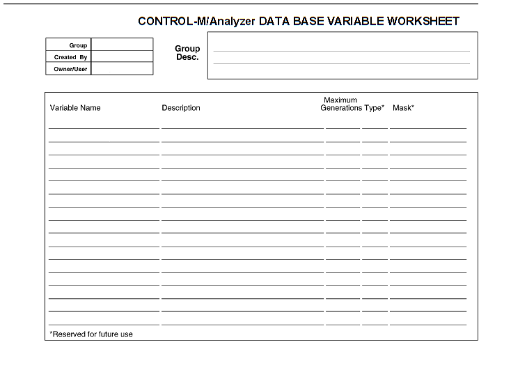 Database Variable Worksheet